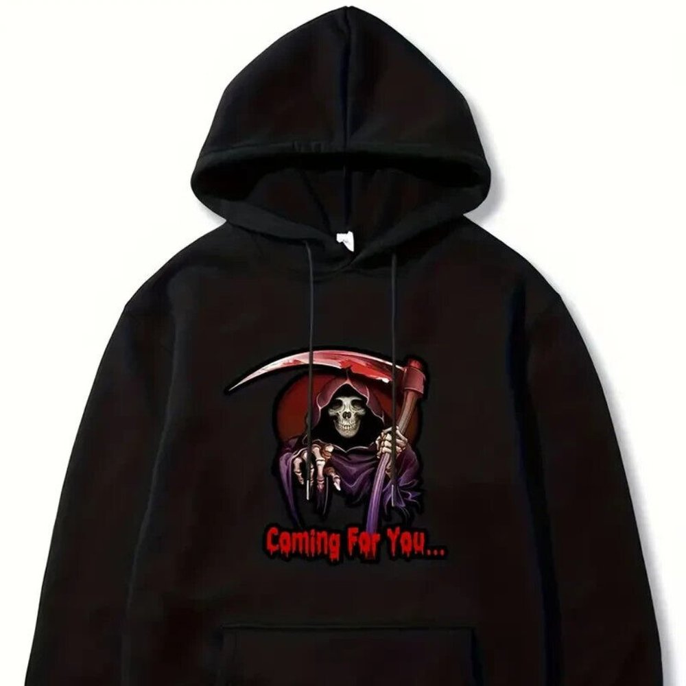 NEW Reaper Print, Hoodies For Men & Women With Kangaroo Pocket -XL- Black